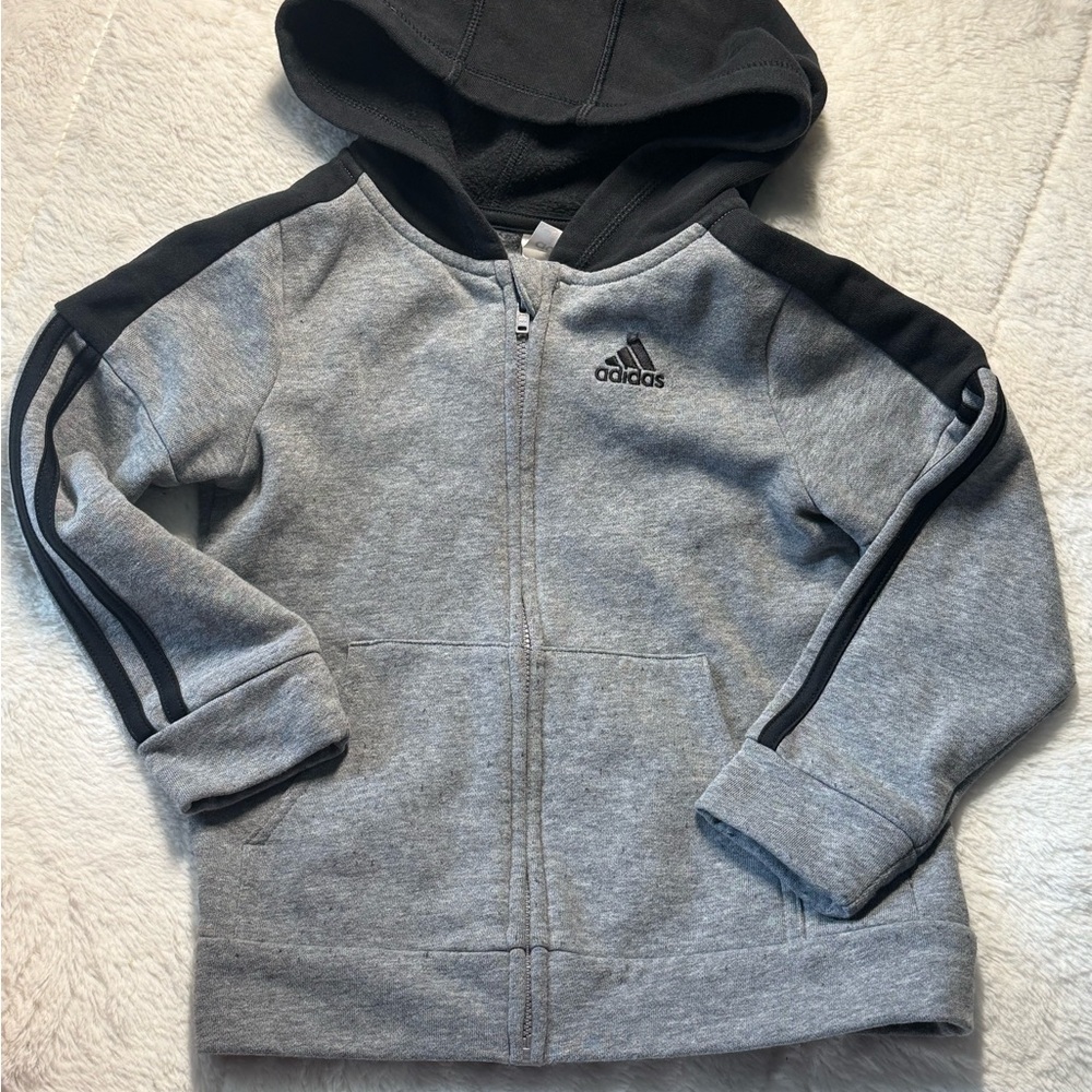 Adidas Kids Black and Gray Zip-Up Hoodie Sz 5